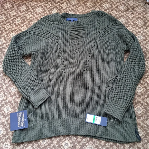 RACHEL Rachel Roy Olive V-Neck Ribbed Knit Sweater - Picture 3 of 12